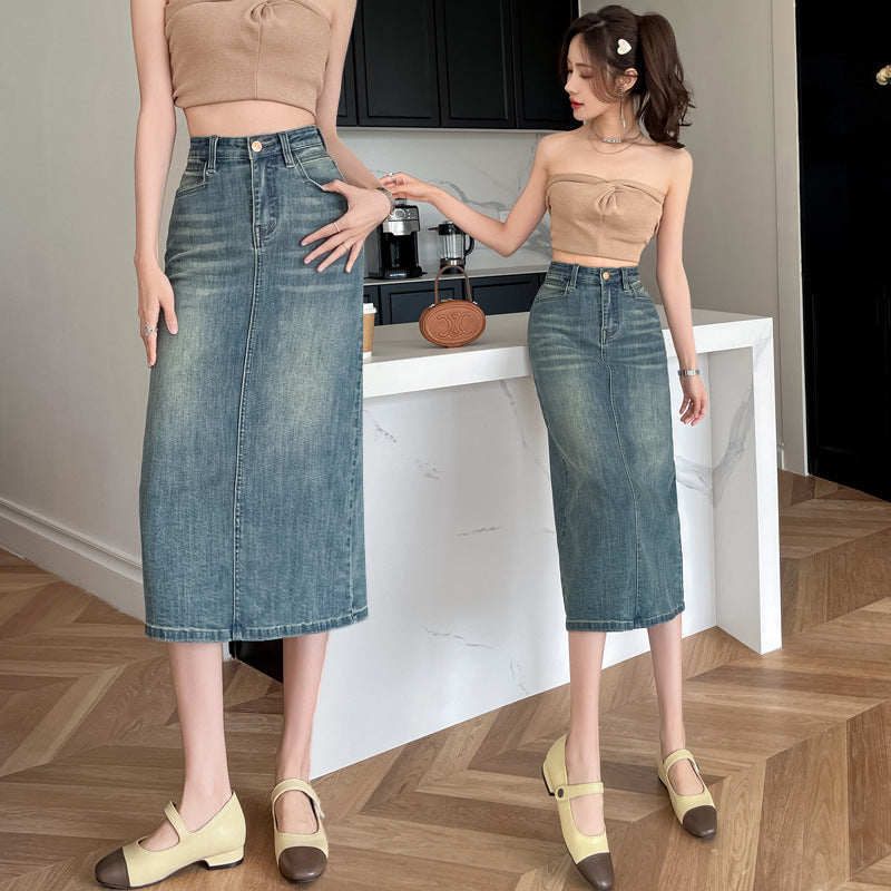 Damen Denimrock Lang Frontschlitz
