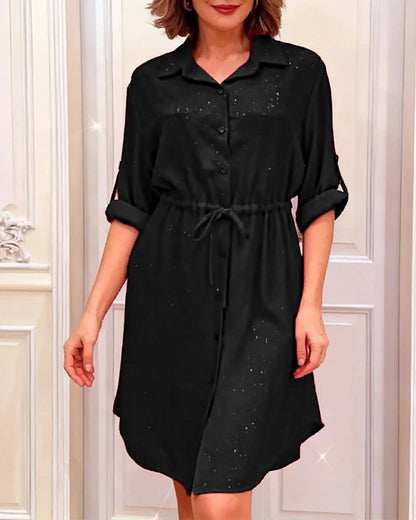 Damen Hemdblusenkleid Taillenschnürung Strass Verzierung Norvielle