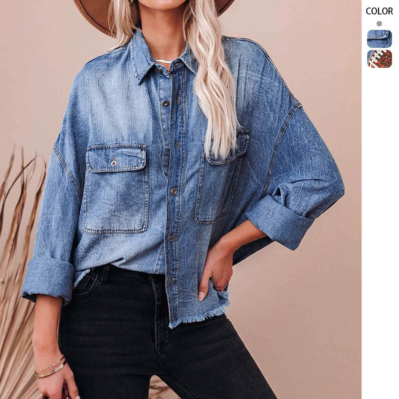 Damen Oversized Jeansjacke mit Fransen Details Schwarz - Norvielle