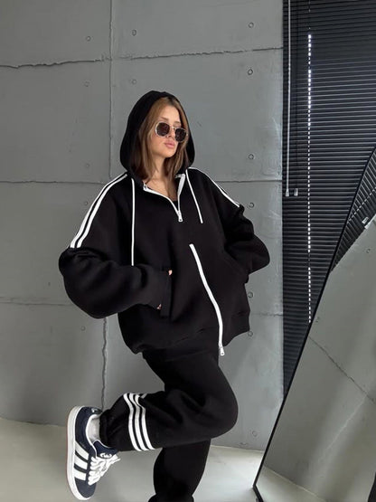 Damen Hoodie Doppelreißverschluss Lässiger Schnitt Norvielle