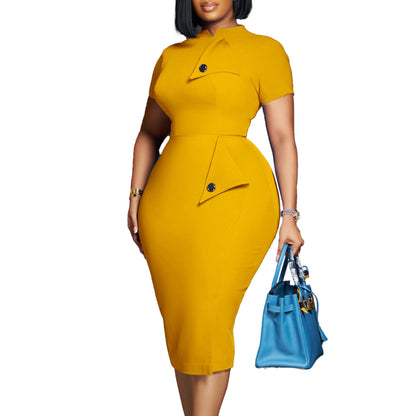 Damen Midi-Kleid Figurbetont Norvielle Knöpfe