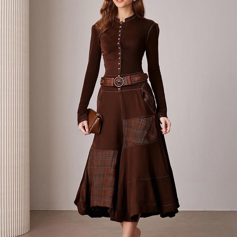 Damen Midi-Kleid mit Knöpfen Kontrastdetails Norvielle