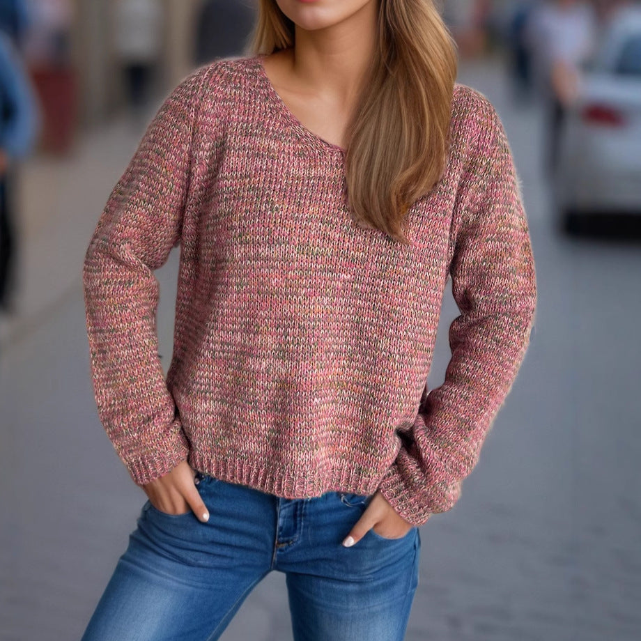 Damen Pullover V-Ausschnitt Strukturmuster Norvielle