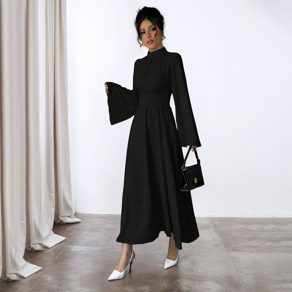 Damen Maxikleid mit schwingenden Ärmeln und hohem Kragen Norvielle