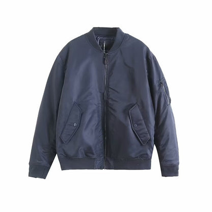 Damen Kunstleder Bomberjacke Praktische Taschen