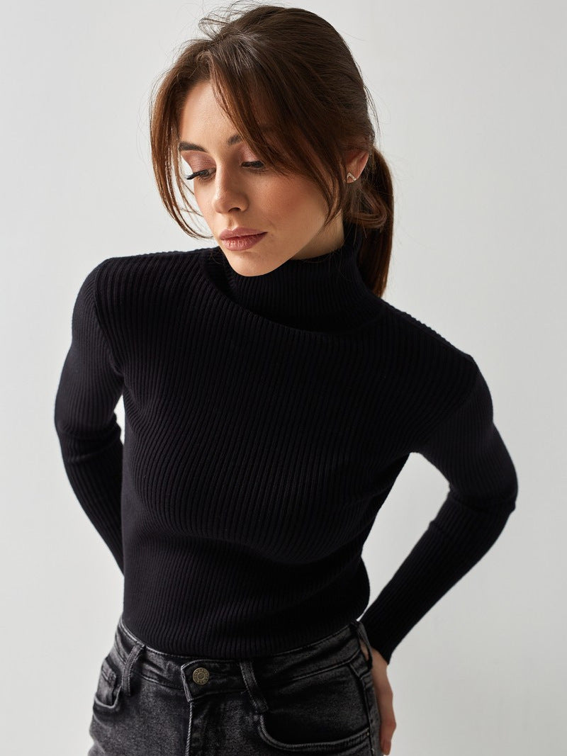 Damen Pullover Lang mit hohem Kragen und Rippenstruktur Norvielle