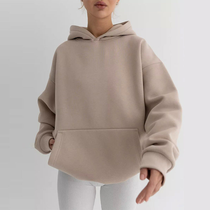 Damen Oversize Kapuzenpullover Baumwollmix Schwarz - Norvielle