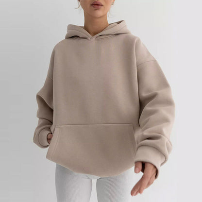 Damen Oversize Kapuzenpullover Baumwollmix Schwarz - Norvielle