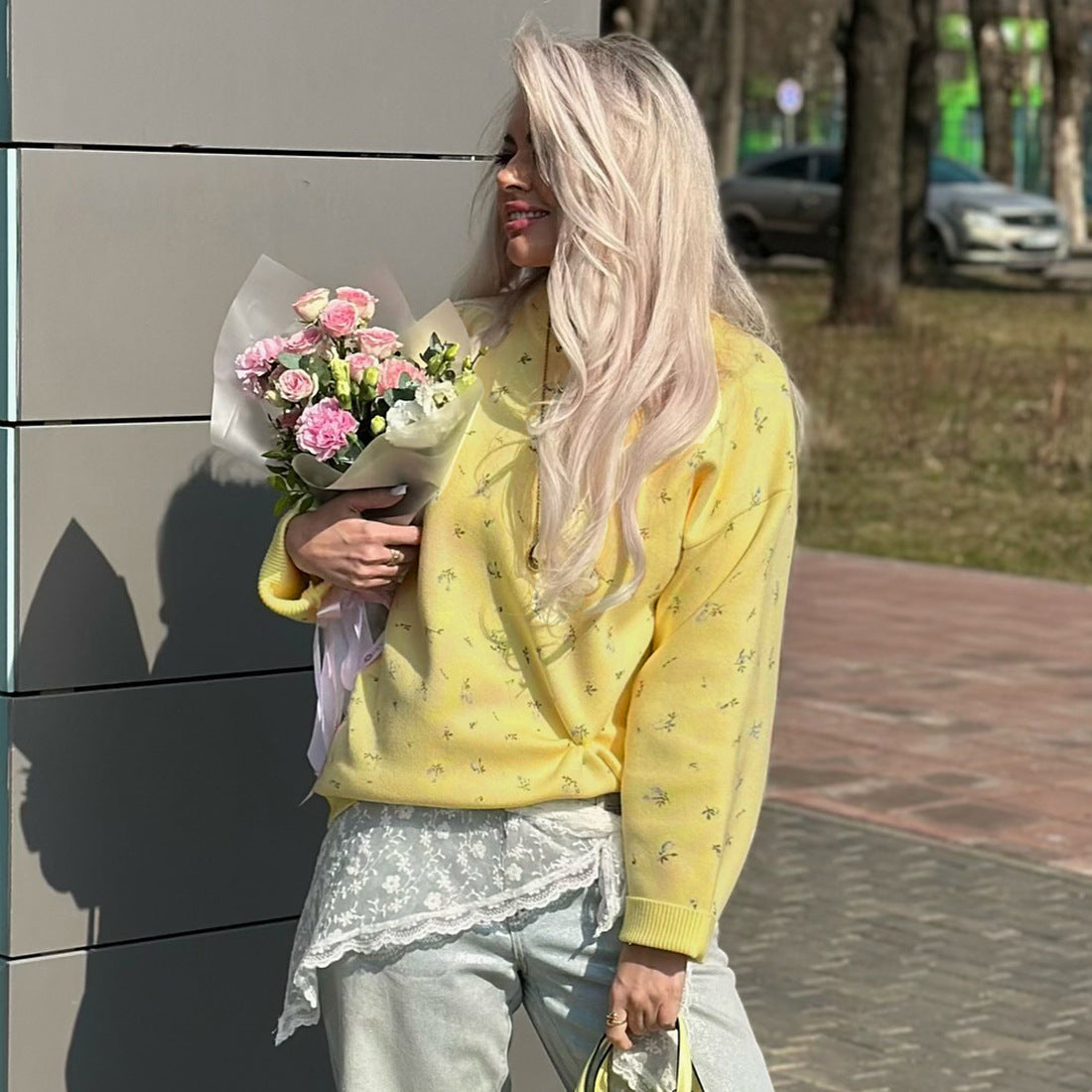Damen Strickpullover Elegantes Design Flora Farben