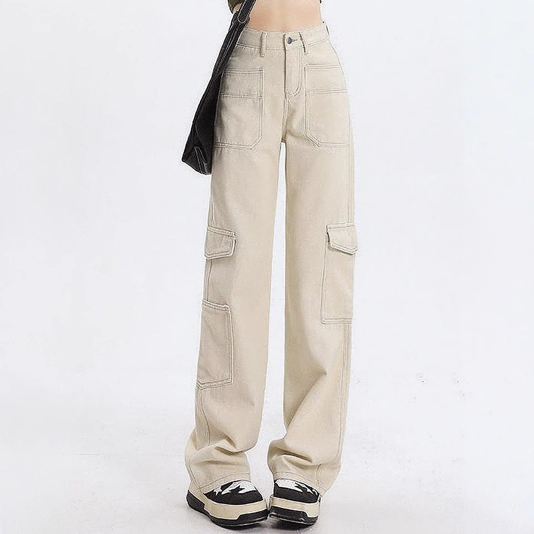 Damen Cargo-Jeans Hohe Taille Praktische Taschen Schwarz - Norvielle
