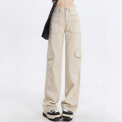 Damen Cargo-Jeans Hohe Taille Praktische Taschen Schwarz - Norvielle