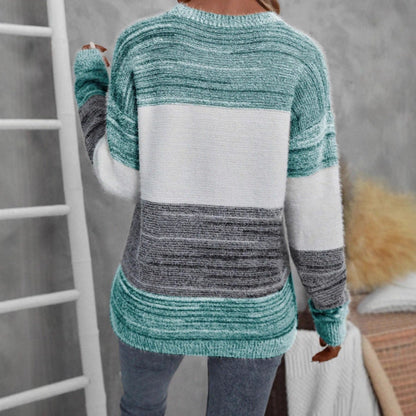 Damen Strickpullover Asymmetrisch Langärmlig Gemustert Norvielle