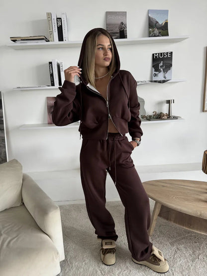 Damen Sport Set Cropped Hoodie und Jogginghose Norvielle