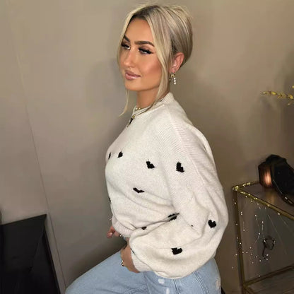 Damen Strickpullover Weit Kuschelig Herzmotiv Norvielle