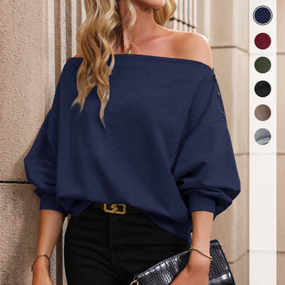 Damen Off-Shoulder Sweatshirt mit Druckknöpfen Norvielle - Norvielle