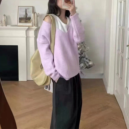 Damen Pullover V-Ausschnitt Offene Schultern Norvielle