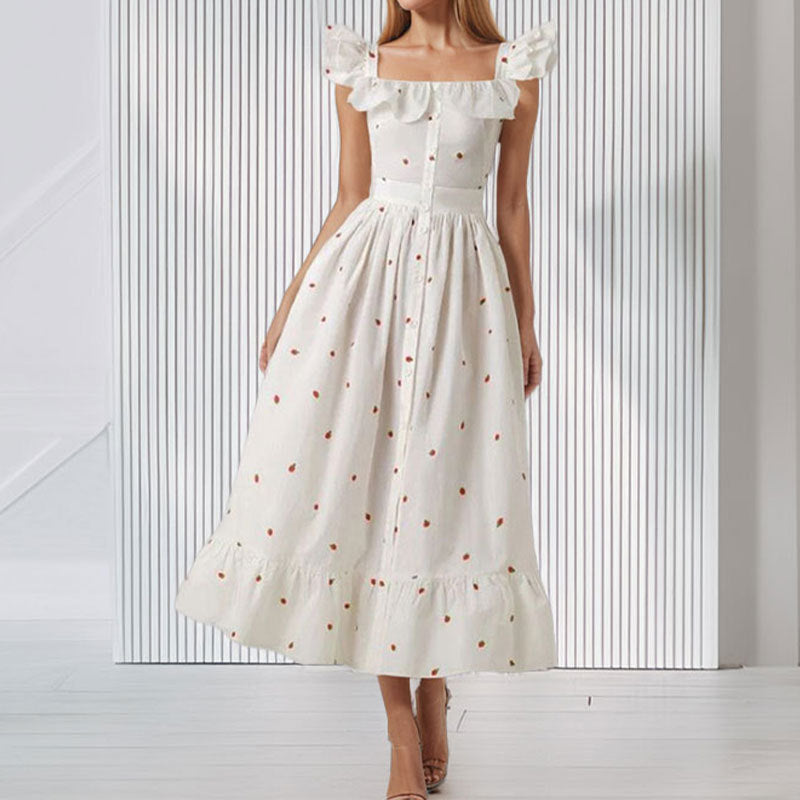 Damen Maxikleid Rüschen Floralmuster