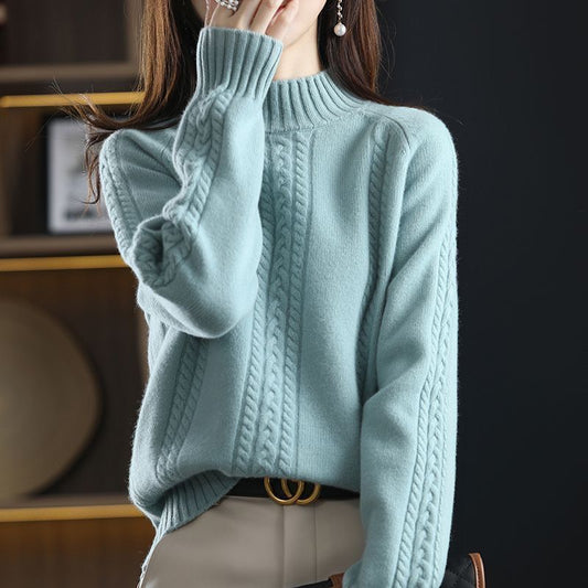 Damen Strickpullover Kuschelig Hochkragen Zopfmuster Norvielle - Norvielle