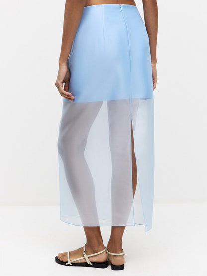 Damen Chiffon-Rock Lang Elegante Silhouette Mit Seitlichem Schlitz
