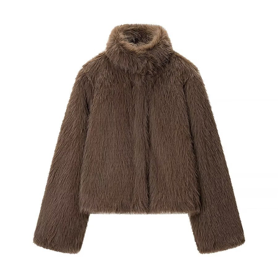 Damen Plüschjacke Hochkragen Locker Norvielle