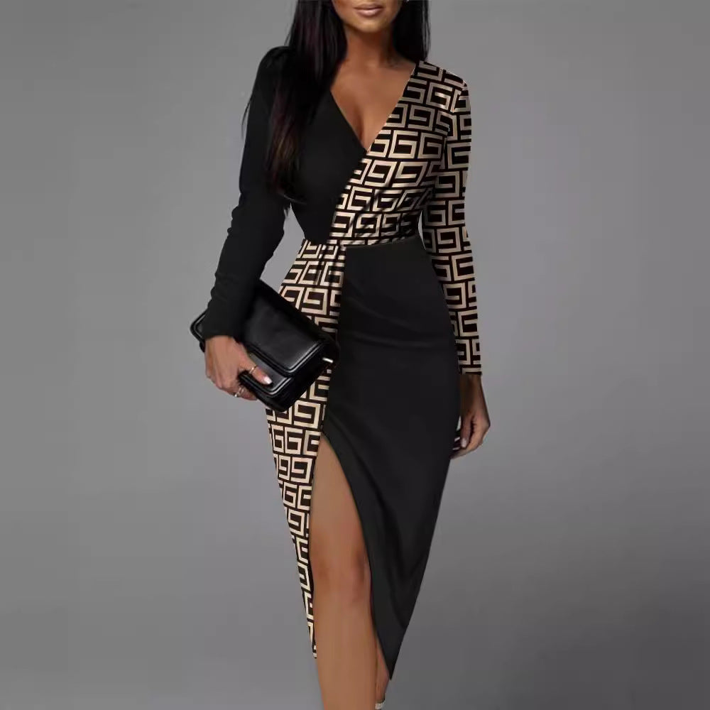 Damen Wickelkleid mit grafischem Muster und hohem Schlitz Norvielle