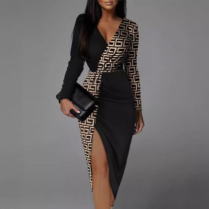 Damen Wickelkleid mit grafischem Muster und hohem Schlitz Norvielle