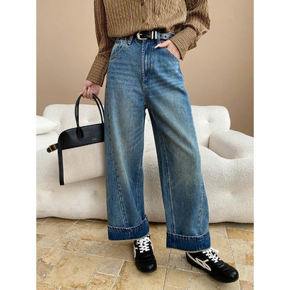 Damen Jeansjacke Lässig Kontrastkragen Große Taschen Schwarz - Norvielle
