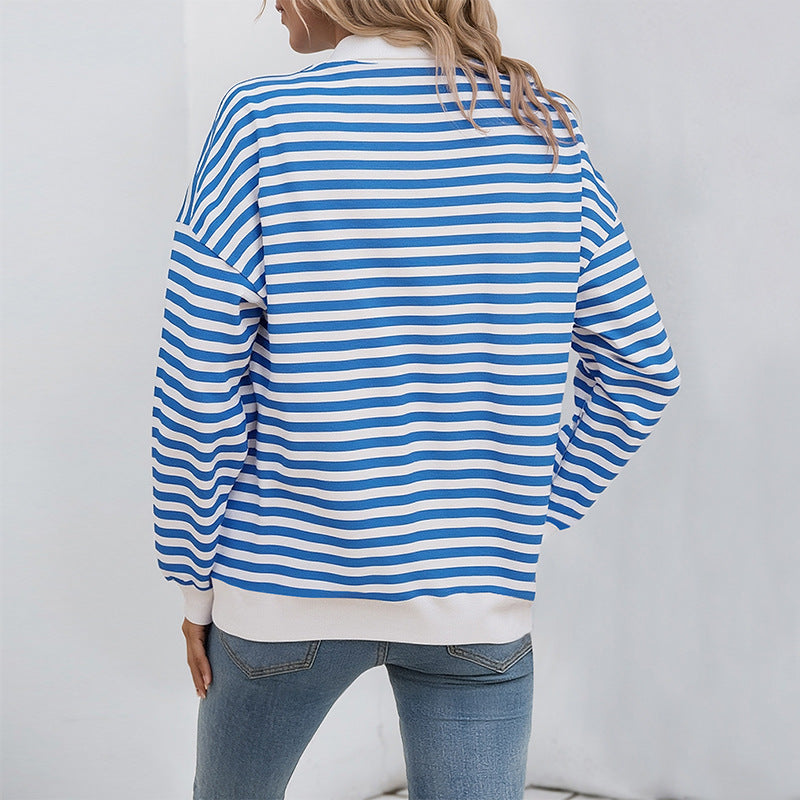 Damen Sweatshirt Streifen Kapuze Sportkragen Norvielle