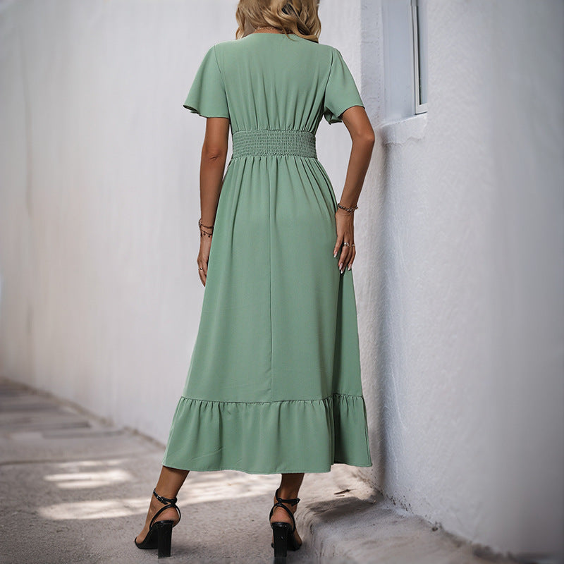 Damen Maxikleid Voluminöse Rüschen Taillierbarer Gürtel Norvielle