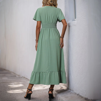 Damen Maxikleid Voluminöse Rüschen Taillierbarer Gürtel Norvielle
