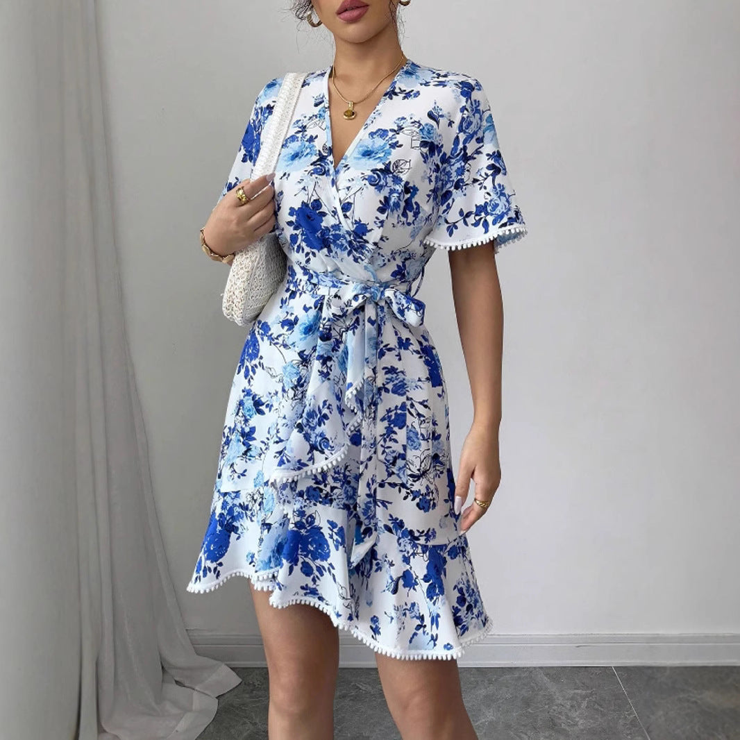 Damen Wickelkleid mit Rüschendetails und Taillengürtel Floralmuster - Norvielle