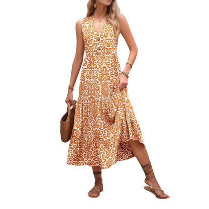 Damen Maxikleid Florales Muster Knöpfe Norvielle