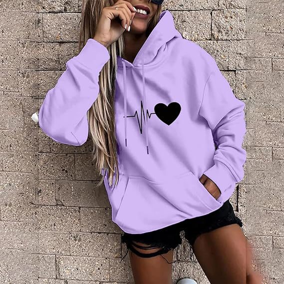 Damen Kapuzenpullover Herzschlagmotiv Norvielle