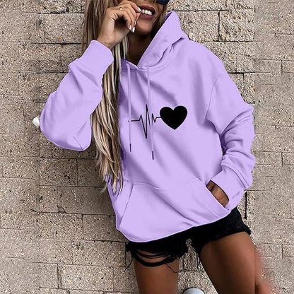 Damen Kapuzenpullover Herzschlagmotiv Norvielle