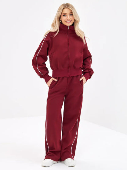 Damen Sportanzug Stehkragen Weite Hose Norvielle