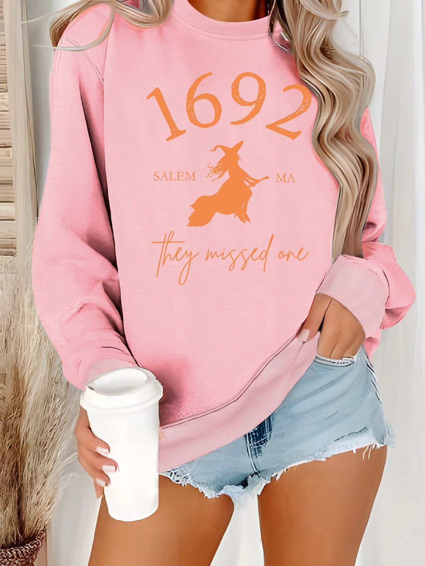 Damen Sweatshirt Witch-Motiv Gemütlicher Schnitt Norvielle