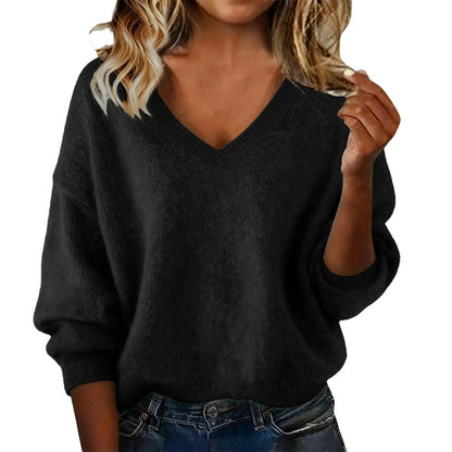 Damen Pullover V-Ausschnitt Weiches Fluff-Material Oversized