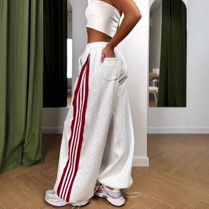 Damen Sportfreizeithose Elastischer Bund Seitliche Streifen