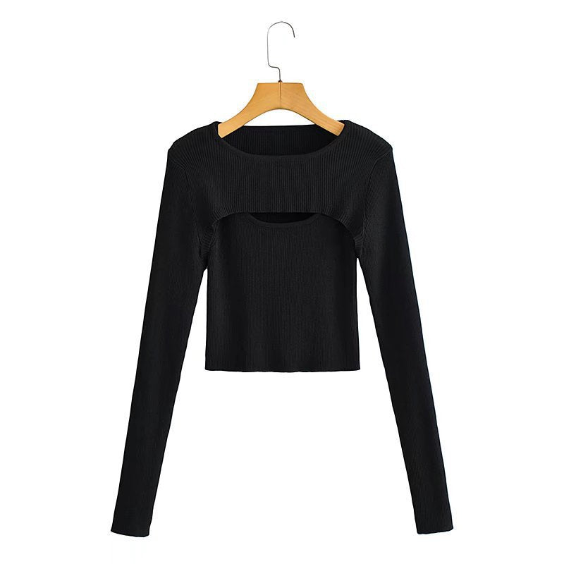 Damen Langarm Crop- Cut-Out-Design
