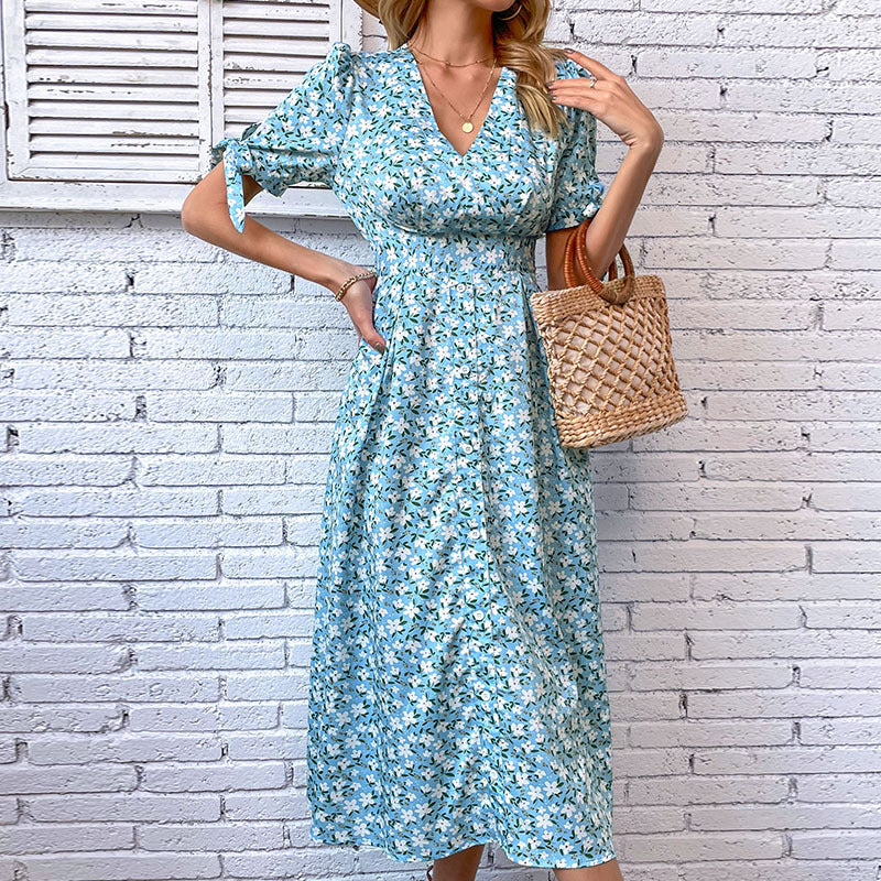 Damen Midi-Kleid Rüschen Wickelkleid Floralmuster - Norvielle