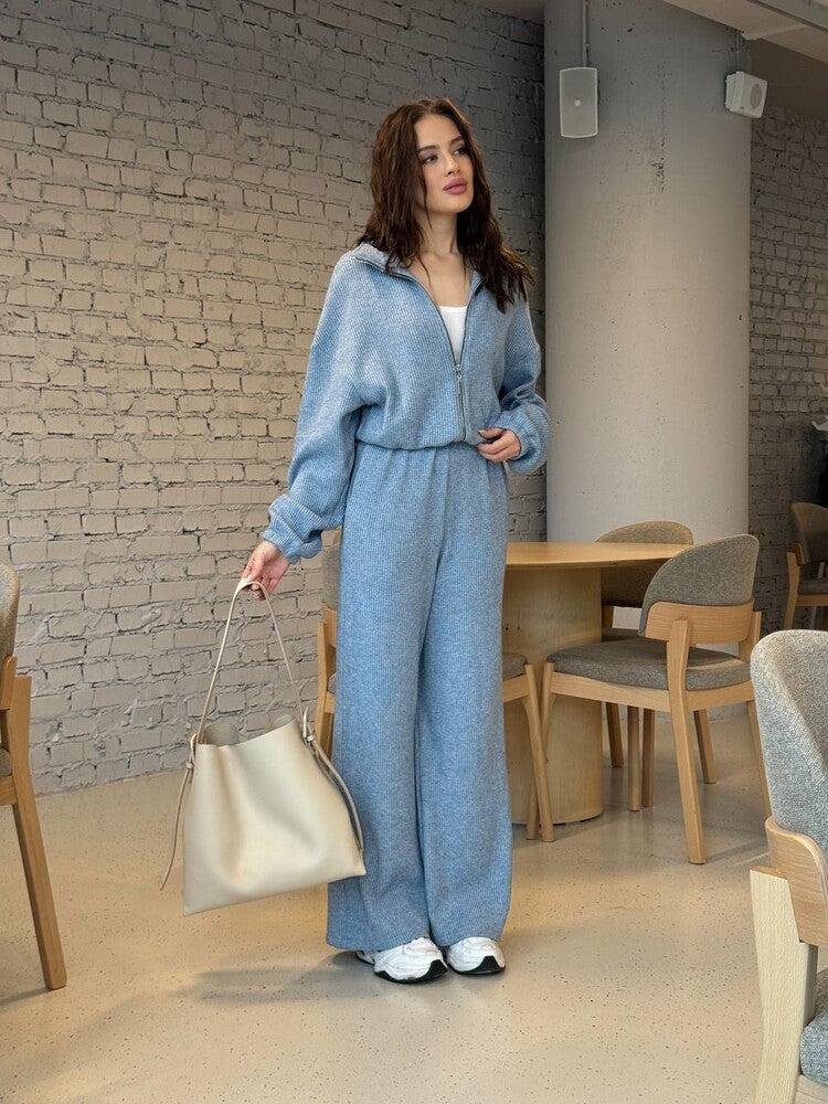 Damen Jumpsuit Lässig Durchgehender Reißverschluss Weites Bein