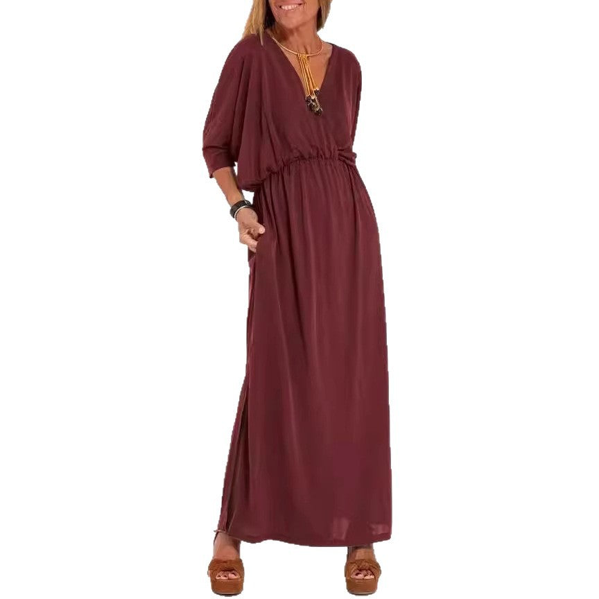 Damen Maxikleid mit Seitenschlitz und elastischem Taillenbund