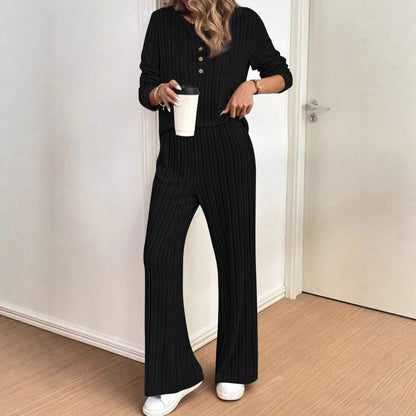 Damen Strickanzug Rippdesign Knopfleiste Norvielle - Norvielle