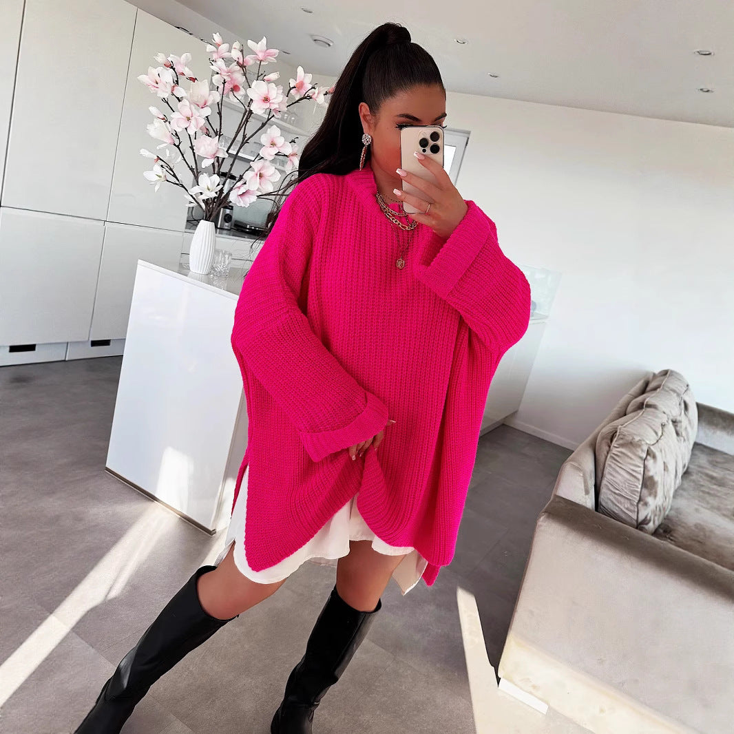 Damen Strickpullover Oversized Lässiger Schnitt Weite Ärmel Norvielle
