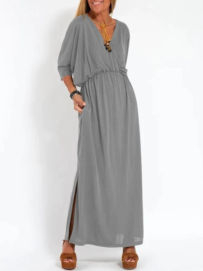 Damen Maxikleid mit Seitenschlitz und elastischem Taillenbund