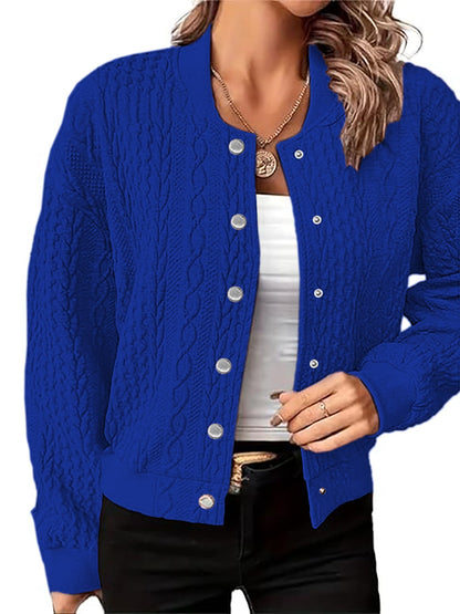 Damen Strickjacke Zopfmuster Druckknopfverschluss Beige Norvielle