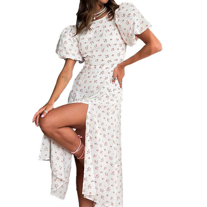 Damen Maxikleid Puffärmel Elegant Schlitz Norvielle