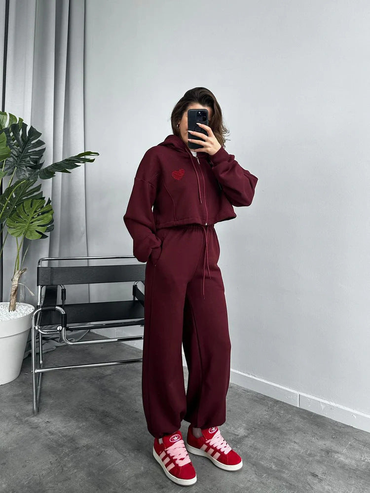 Damen Sportliches Hoodie-Set mit lockerer Hose Cropped