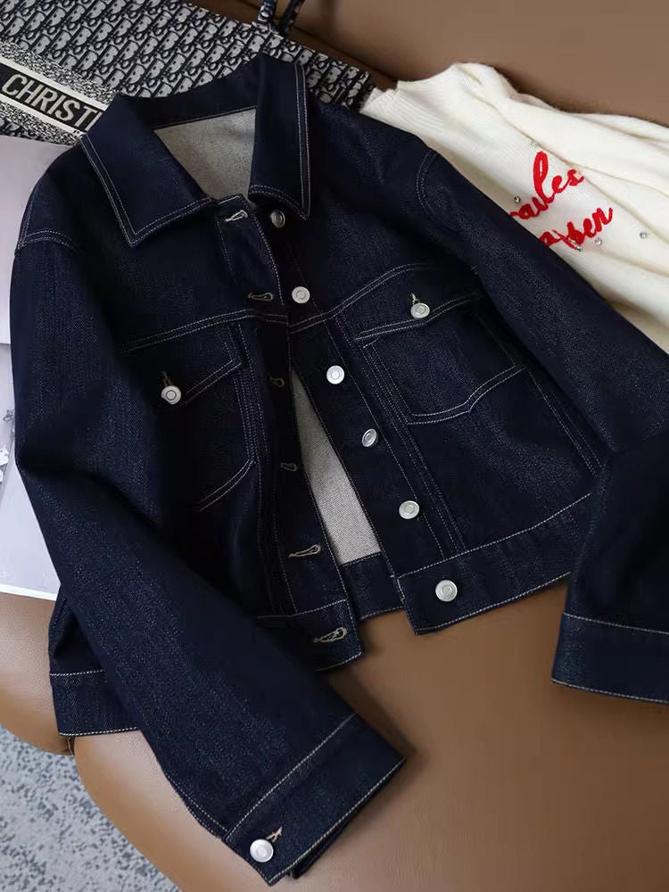 Damen Denimjacke Modisch Dekorative Taschen