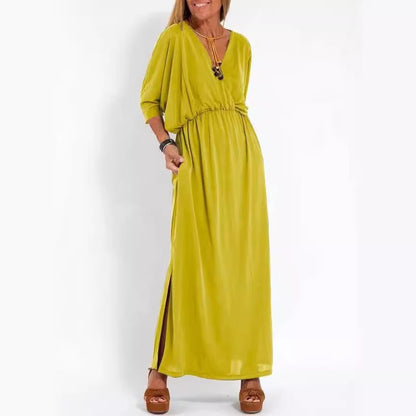 Damen Maxikleid mit Seitenschlitz und elastischem Taillenbund